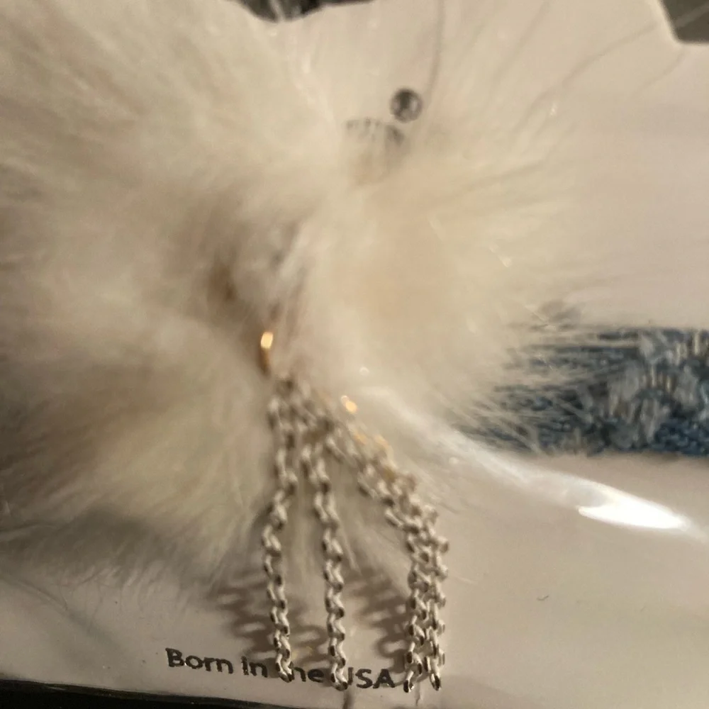 MIA choker blue denim w/ white feather + silver tone chain details